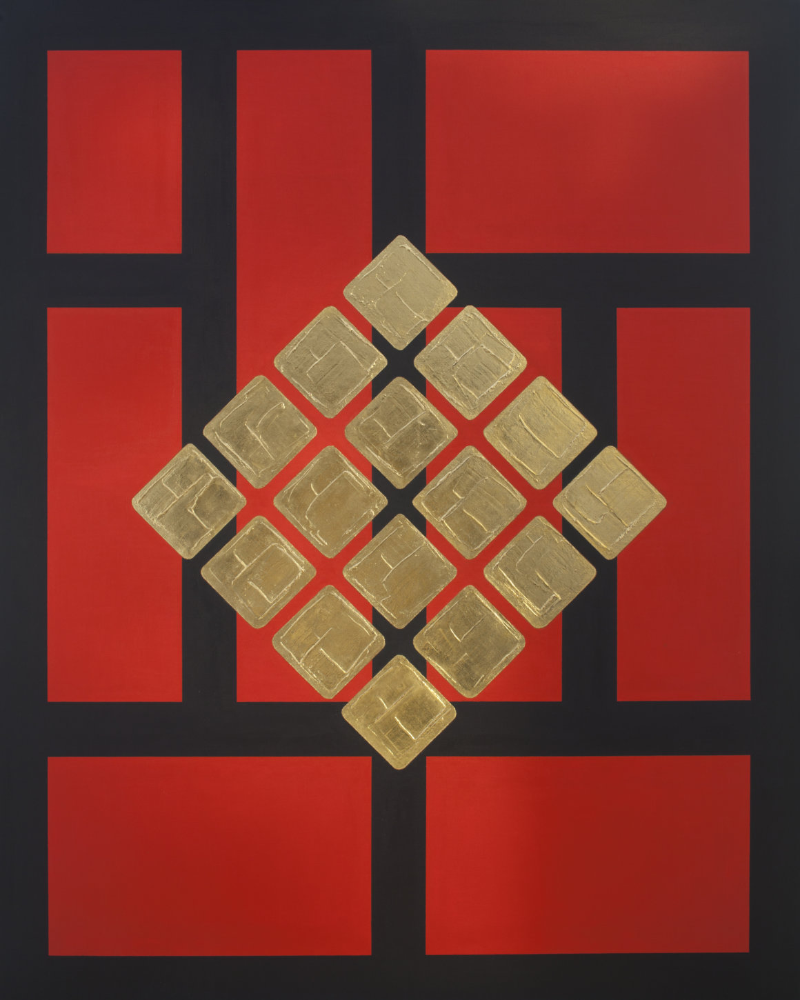 5/5, acryl, high polish gilding, on canvas, pure gold 24 karat, 120×150, 2013