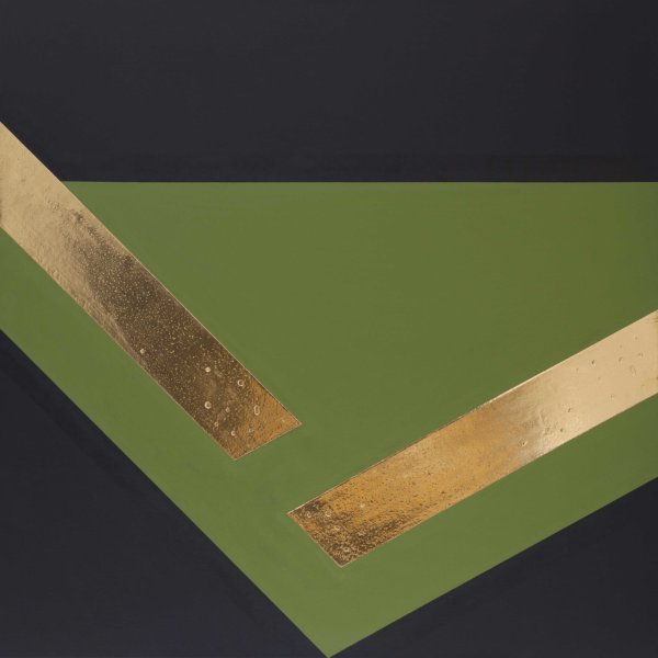 acryl, high polish – poliment gilding, on canvas, platinum gold 23,75 karat, 90×90 2014