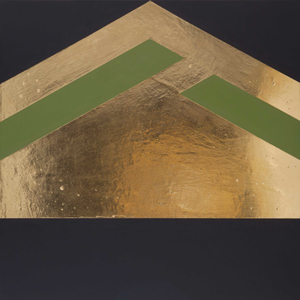 acryl, high polish – poliment gilding, on canvas, platinum gold 23,75 karat, 90×90 2014