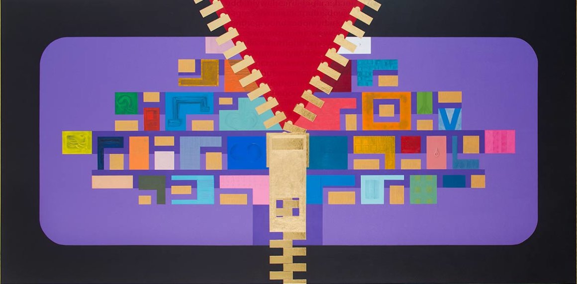 Promising Darkness Acryl, Gold Oil pastel, Platin Gold 23,75 Karat on canvas, 125cm x 250cm, 2015