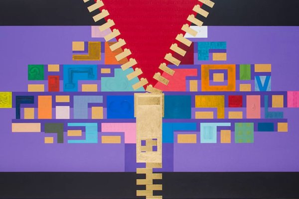 Promising Darkness Acryl, Gold Oil pastel, Platin Gold 23,75 Karat on canvas, 125cm x 250cm, 2015
