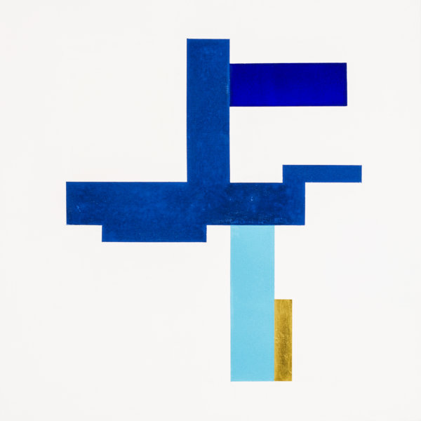 Blaupause 03, acryl, pastel color, gold leaf on canvas, 50x50cm, 2019