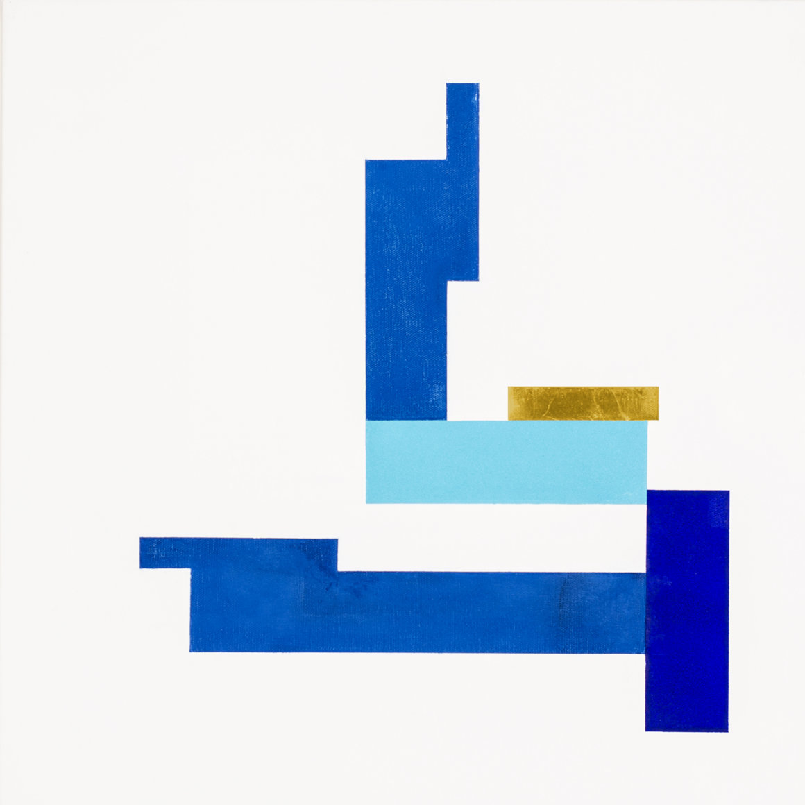 Blaupause 08, acryl, pastel color, gold leaf on canvas, 50x50cm, 2019