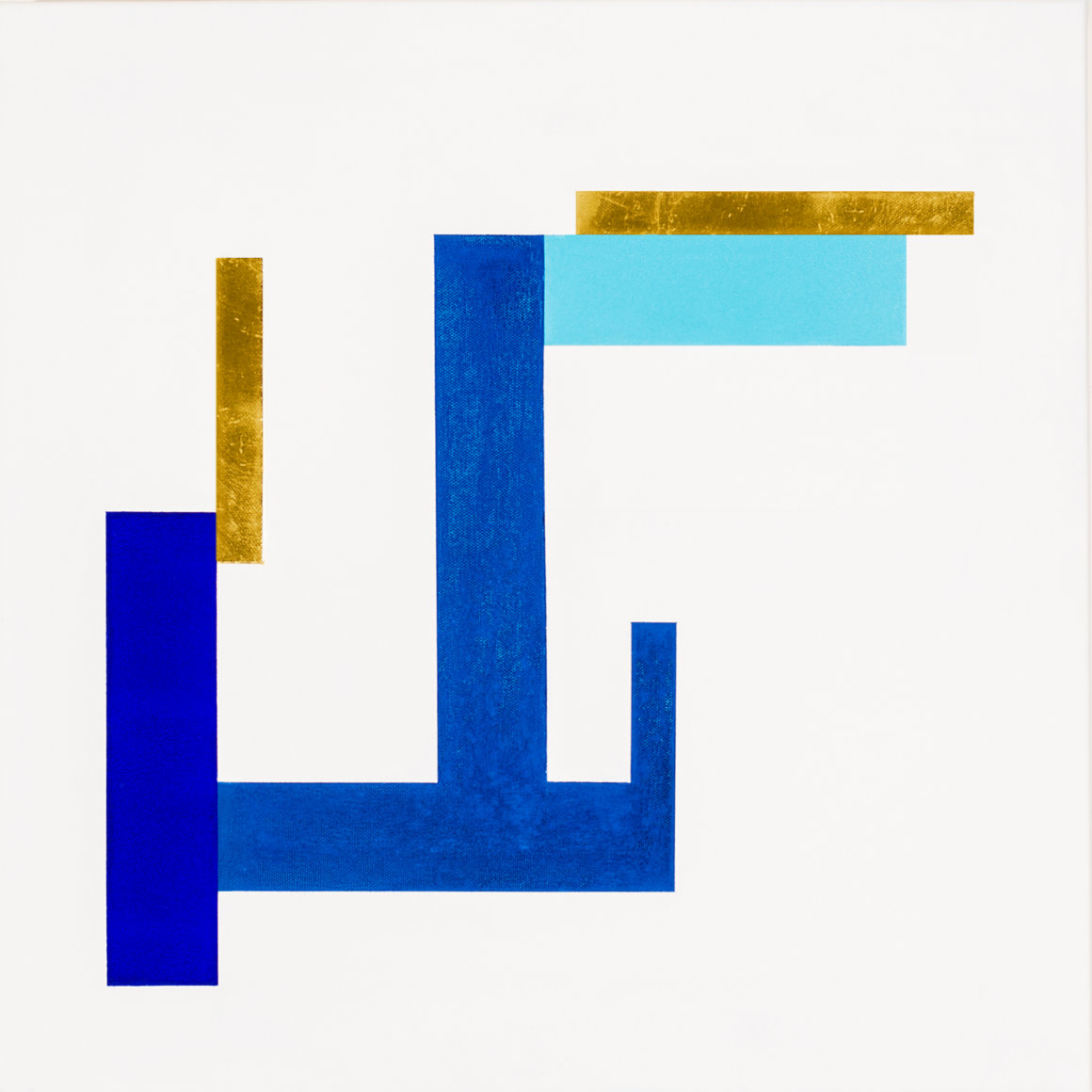 Blaupause 09, acryl, pastel color, gold leaf on canvas, 50x50cm, 2019